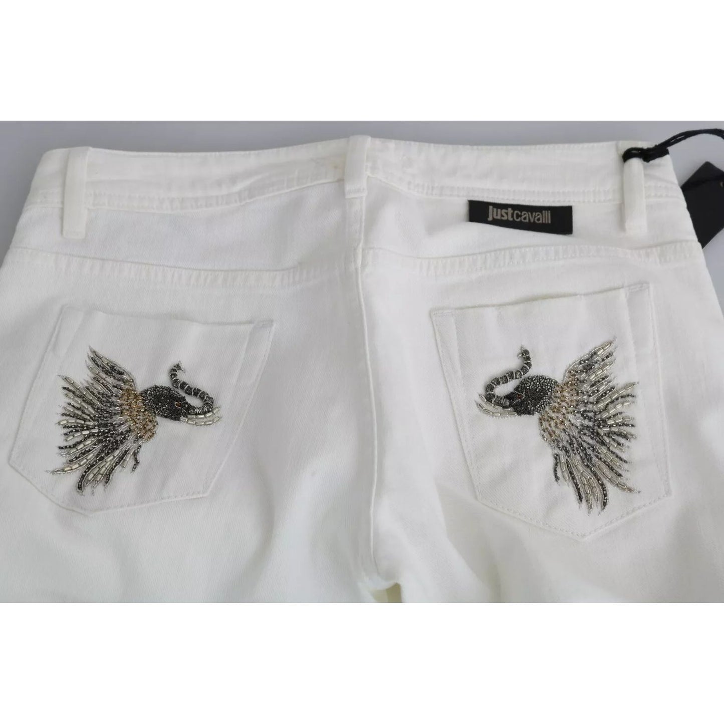 Just Cavalli White Cotton Slim Fit Mid Waist Skinny Trouser Jeans