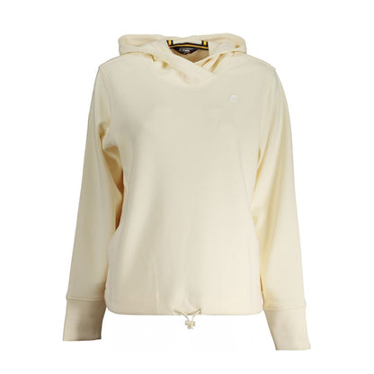 K-WAY Beige Polyester Women Hoodie with hood and drawstring, featuring two pockets and K-WAY logo, stylish long-sleeve design.