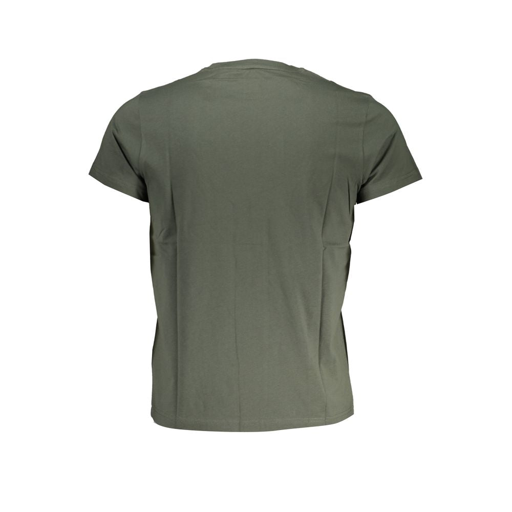 Back view of K-WAY Green Cotton T-Shirt, short-sleeved with crew neck and logo print