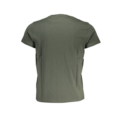 Back view of K-WAY Green Cotton T-Shirt, short-sleeved with crew neck and logo print