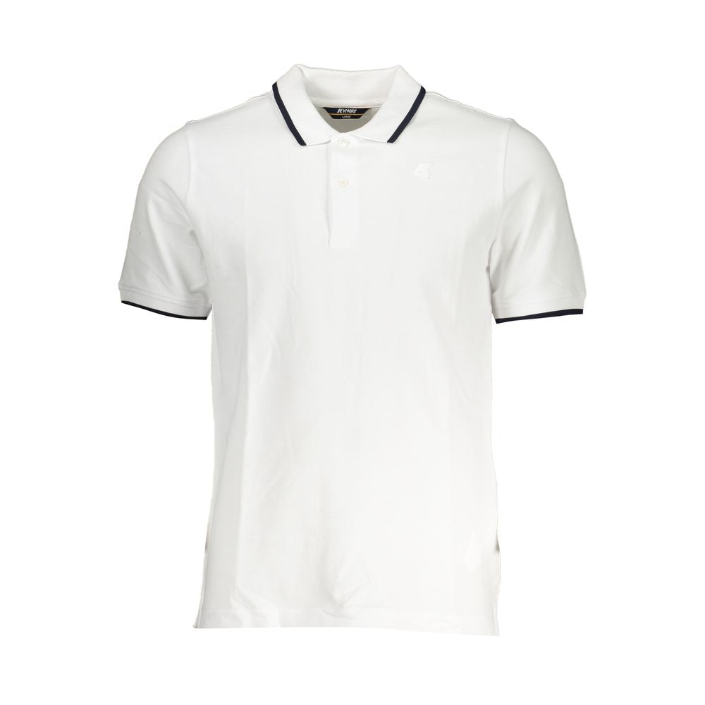 K-WAY White Cotton Polo Shirt with short sleeves, 2 buttons, contrast details, and logo application