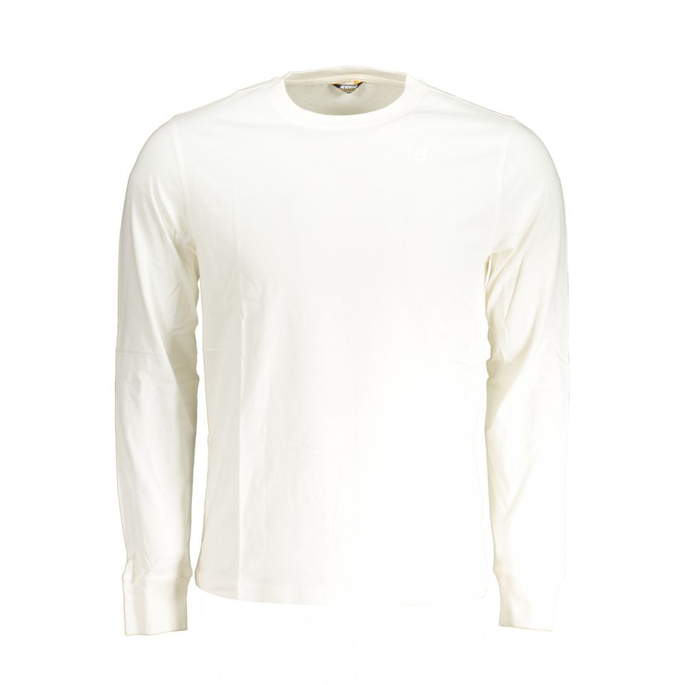 K-WAY White Cotton T-Shirt, long sleeve, crew neck, with logo application, front view.