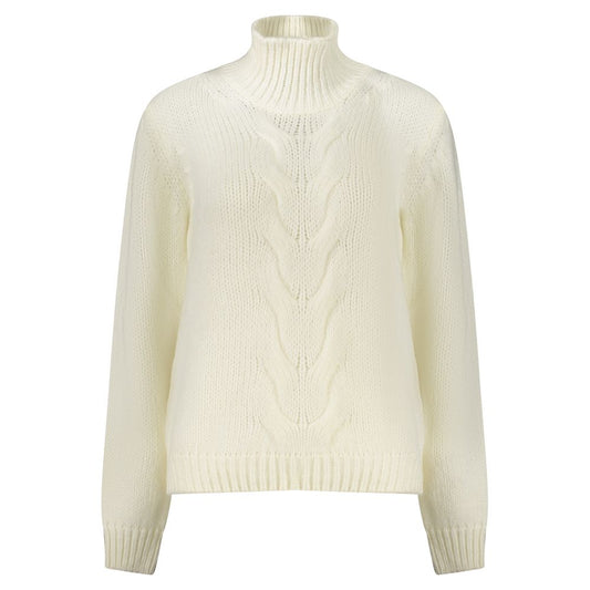 K-WAY White Wool Sweater featuring long sleeves, high neck, and contrast details with logo