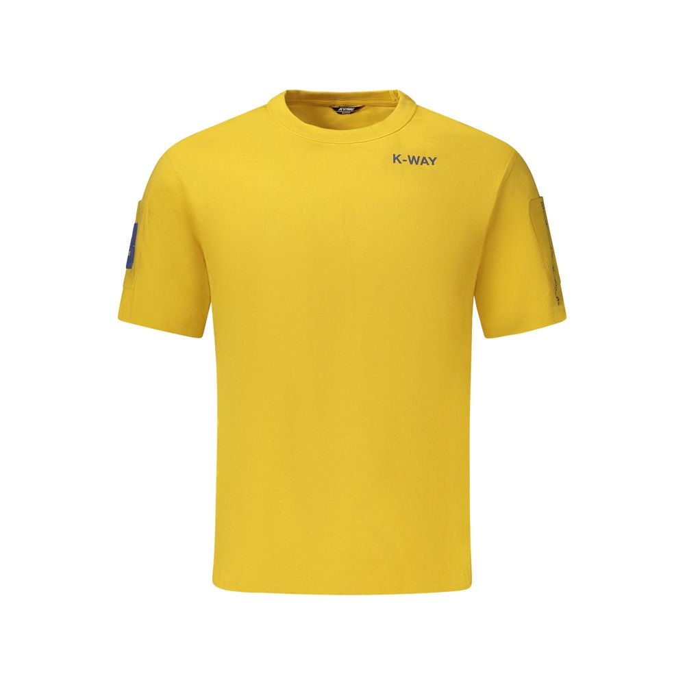 K-WAY Yellow Cotton Men T-Shirt with dual sleeve pockets and logo