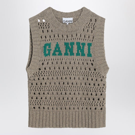 GANNI Perforated vest with logo inlay