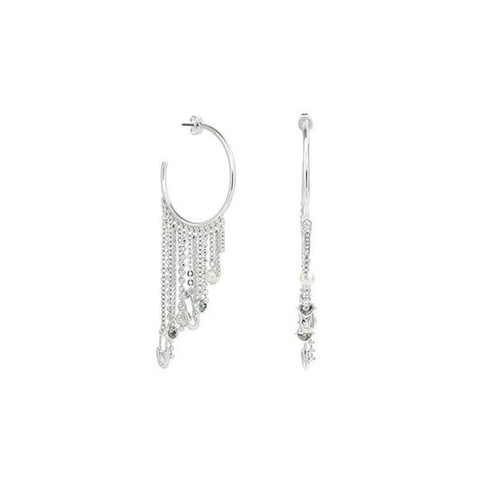 KARL LAGERFELD JEWELS JEWELRY Mod. 5420610 silver hoop earrings with dangling chains and crystals