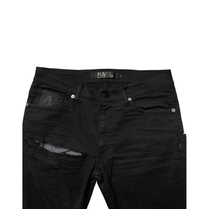 Karl Lagerfeld Black Tattered Men Skinny Denim Trouser Jeans
