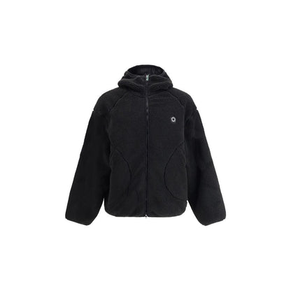 Kenzo Black Polyester Full-Length Jacket with hood and Boke Flower logo, featuring front zipper and practical pockets for urban style.
