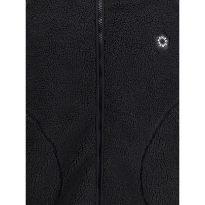Kenzo Black Polyester Full-Length Jacket with Boke Flower design, soft fleece material, and applied logo on chest.