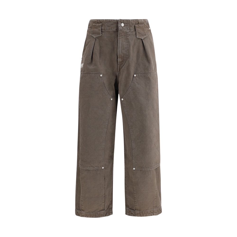 Kenzo Brown Cotton Casual Pants with double knee design and KENZO Weave stitching, featuring side and back pockets.