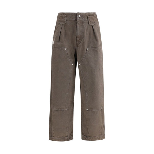 Kenzo Brown Cotton Casual Pants with double knee design and KENZO Weave stitching, featuring side and back pockets.