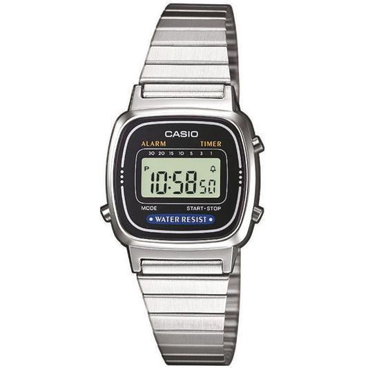 CASIO VINTAGE Mod. ICONIC MINI STEEL - BLACK wristwatch with metal strap and splash proof resin case.