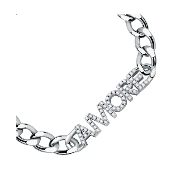 LA PETITE STORY JEWELRY Mod. LPS05ASD36 silver chain with 'AMORE' text in diamonds.