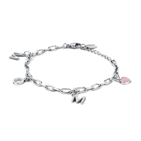 LA PETITE STORY JEWELRY Mod. LPS05ASF56 silver charm bracelet with heart and letter charms.