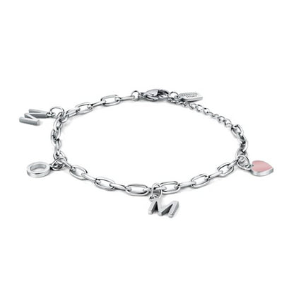 LA PETITE STORY JEWELRY Mod. LPS05ASF56 silver charm bracelet with heart and letter charms.