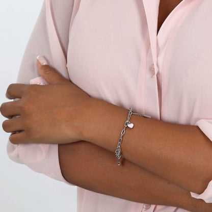 Woman wearing LA PETITE STORY JEWELRY Mod. LPS05ASF56 bracelet on wrist with pink shirt