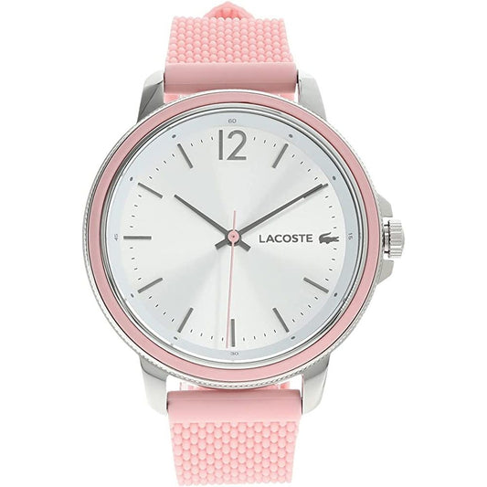 LACOSTE Mod. 2001201 quartz analog ladies watch with pink bracelet, water-resistant 5 ATM, multifunctional mineral dial, 38mm case.