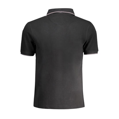 Back view of La Martina Black Cotton Men Polo Shirt highlighting the contrasting details and premium cotton fabric.