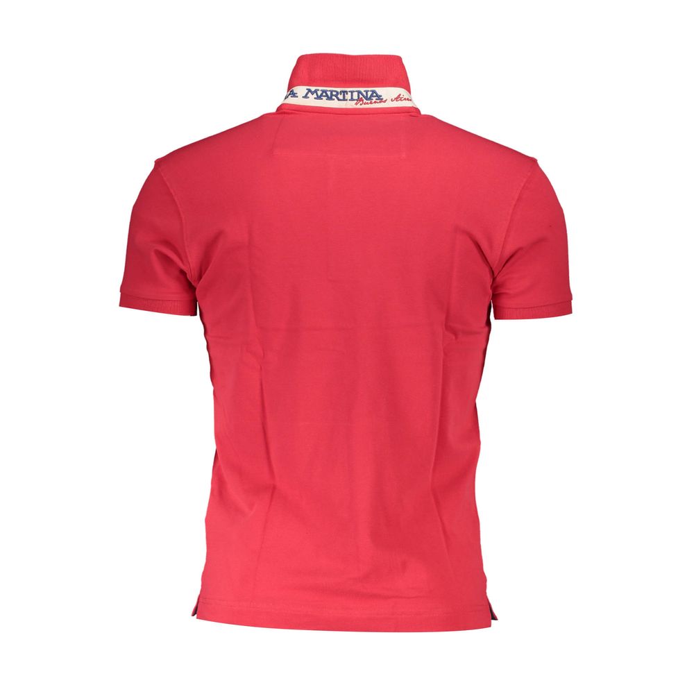 Back view of La Martina Red Cotton Men Polo Shirt highlighting sleek design and La Martina logo
