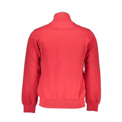 Back view of La Martina Red Cotton Men Sweater showcasing zip-up design.