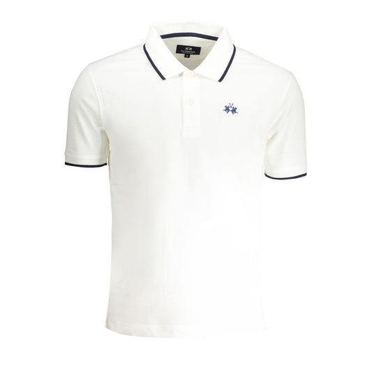 La Martina White Cotton Men Polo Shirt with short sleeves, two-button placket, and iconic embroidery for stylish comfort.
