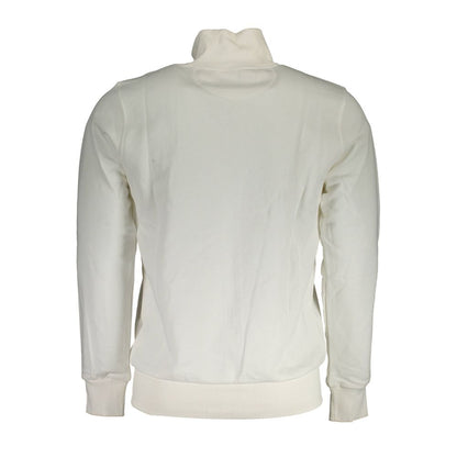La Martina White Cotton Men Sweater With Zip and Pockets - back view showing long sleeves and stylish design.