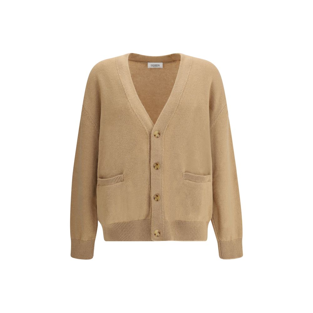 Laneus Beige Merino Wool Cardigan with V-neck, button closure, and pockets
