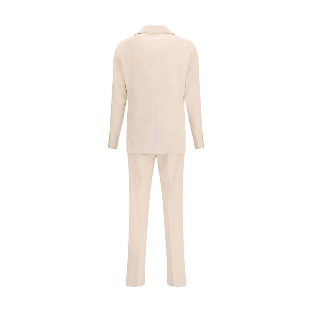 Back view of Lardini Beige Cotton Two-Piece Suit with notch lapel blazer and straight-leg trousers in corduroy.