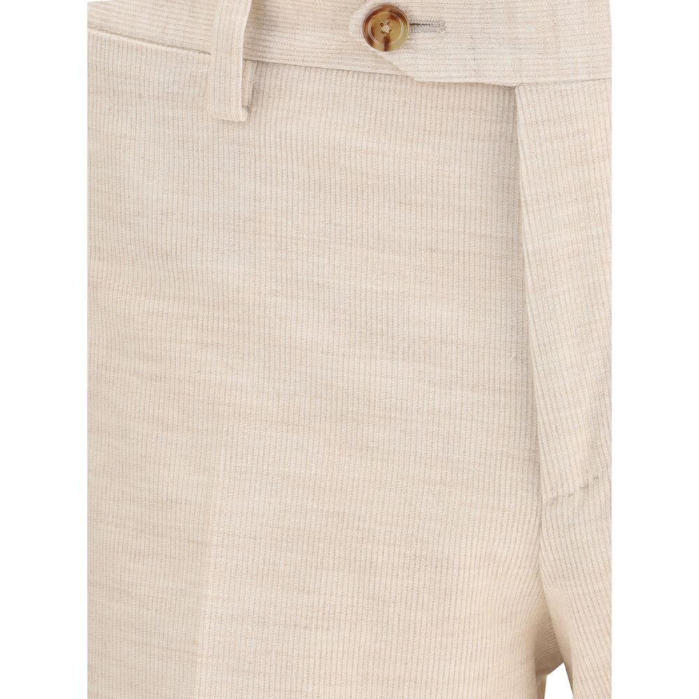 Close-up of Lardini Beige Cotton Two-Piece Suit trousers in corduroy, featuring a button and zip fastening, ideal for AW25 season.