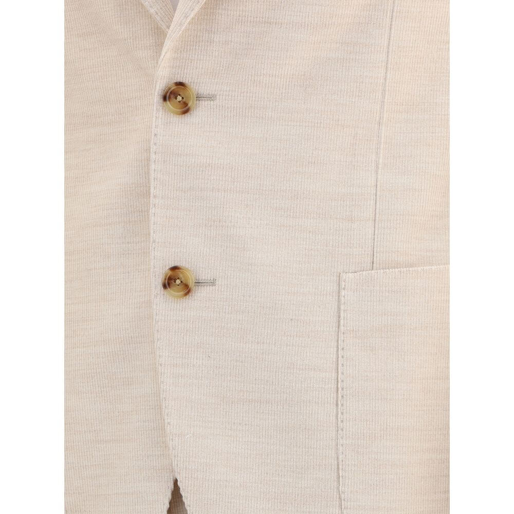 Close-up of Lardini Beige Cotton Two-Piece Suit showing blazer buttons and pocket detail.