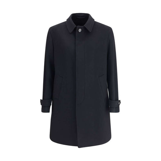 Lardini Black Fleece Wool Trench Coat