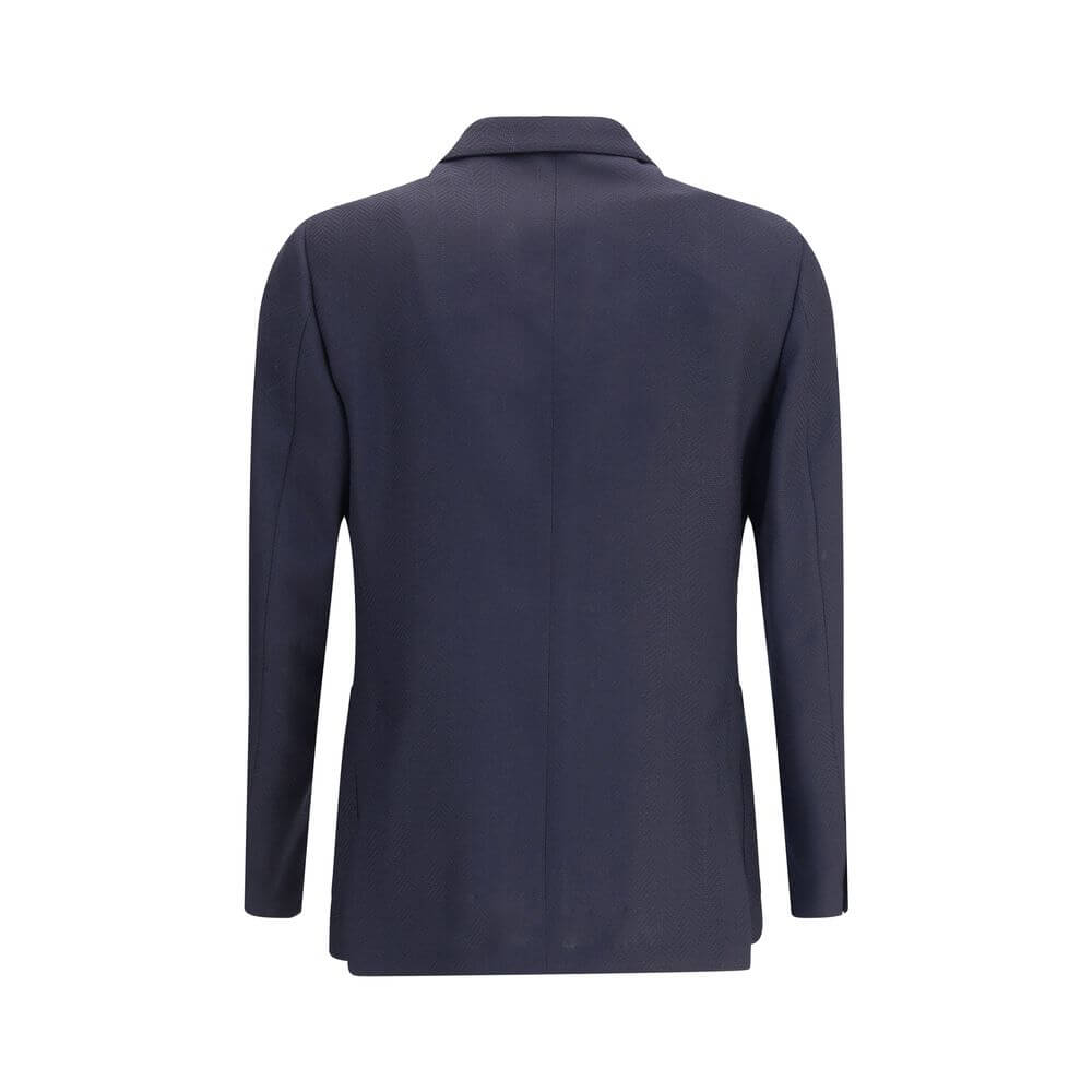Back view of Lardini Blue Fleece Wool Blazer with classic shoulder and structured silhouette.