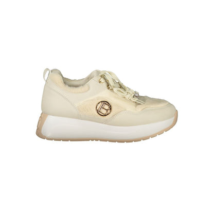 Laura Biagiotti Beige Polyethylene Sneaker with suede, removable footbed, contrasting details, and logo embroidery.