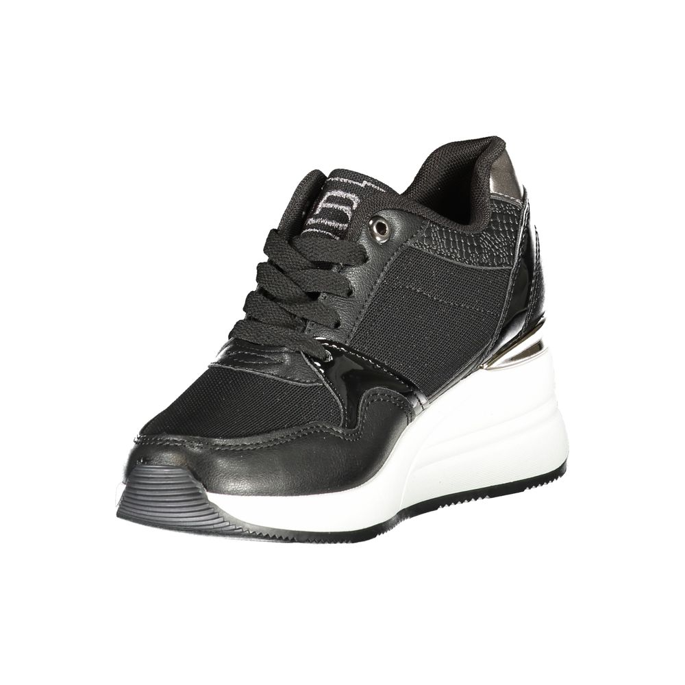 Laura Biagiotti Black Synthetic Women Sneaker with 4 cm heel, sleek black design, and sporty lace-up style