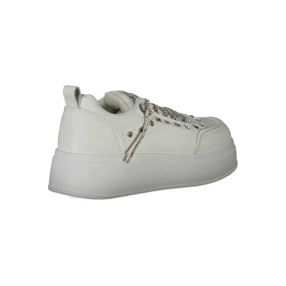 Laura Biagiotti White Polyethylene Women Sneaker with rhinestone details and 4 cm sole.