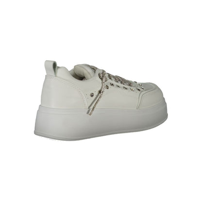 Laura Biagiotti White Polyethylene Women Sneaker with rhinestone details and 4 cm sole.