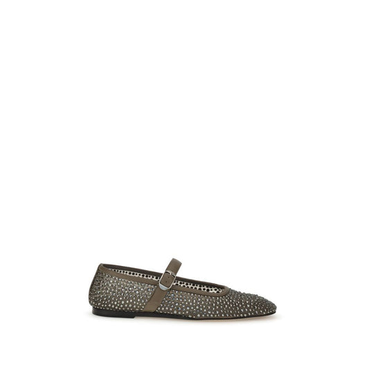 Le Monde Béryl Gray Other Fibres Ballet Flats with beading and adjustable strap for elegance and comfort.