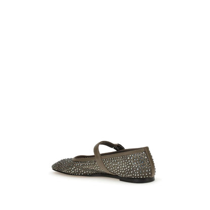 Le Monde Béryl Gray Other Fibres Ballet Flats with metallic beading and instep strap for elegance and comfort.