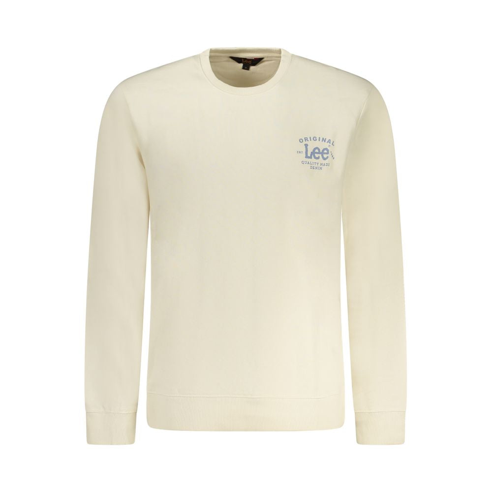 Lee Beige Cotton Men Sweater with logo, classic crew neck, long sleeves, and regular fit - perfect for casual chic style.