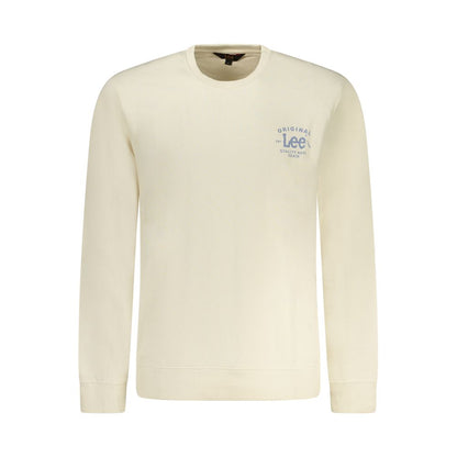 Lee Beige Cotton Men Sweater with logo, classic crew neck, long sleeves, and regular fit - perfect for casual chic style.
