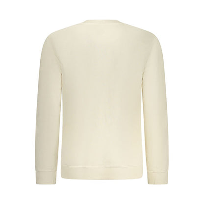 Lee Beige Cotton Men Sweater, long sleeve with brushed interior and crew neck, back view showcasing classic design and comfort.