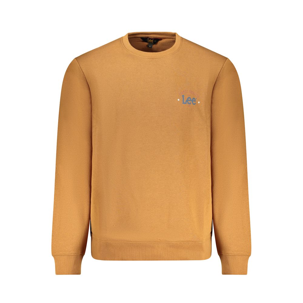 Lee Brown Cotton Men Sweater with crew neck and logo print, luxury casual style.