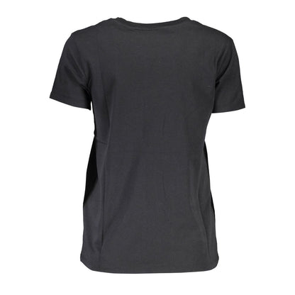 Back view of Levi's Black Cotton Women T-Shirt with round neck and short sleeves, showcasing iconic casual style in black cotton fabric.