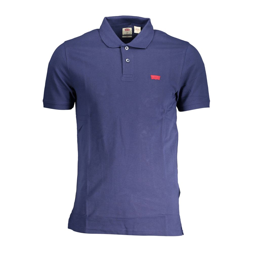 Levi's Blue Cotton Men Polo Shirt, slim fit, short sleeve, with logo and two-button placket, perfect for a sharp, casual look.