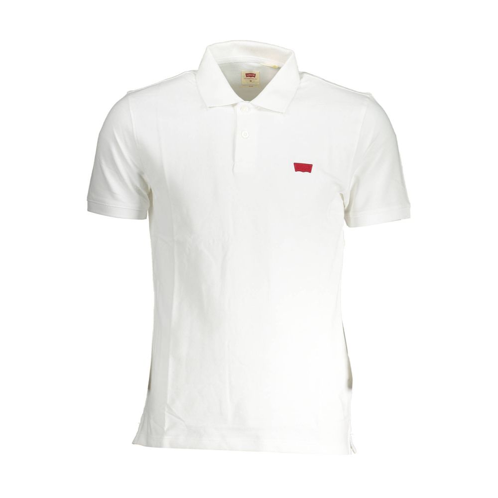 Levi's White Cotton Men Polo with slim fit design, short sleeves, 2-button placket, and iconic logo.