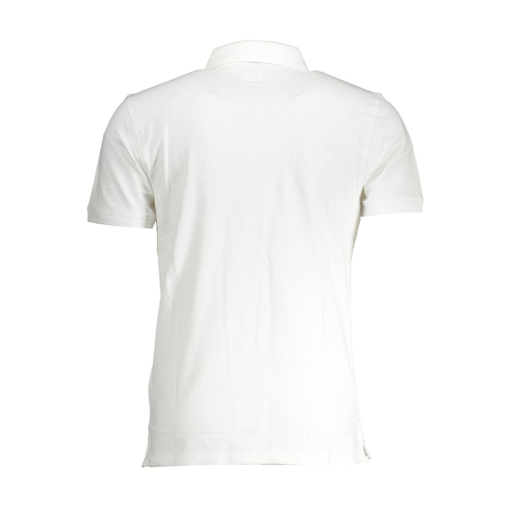 Back view of Levi's White Cotton Men Polo with short sleeves and sleek fit.