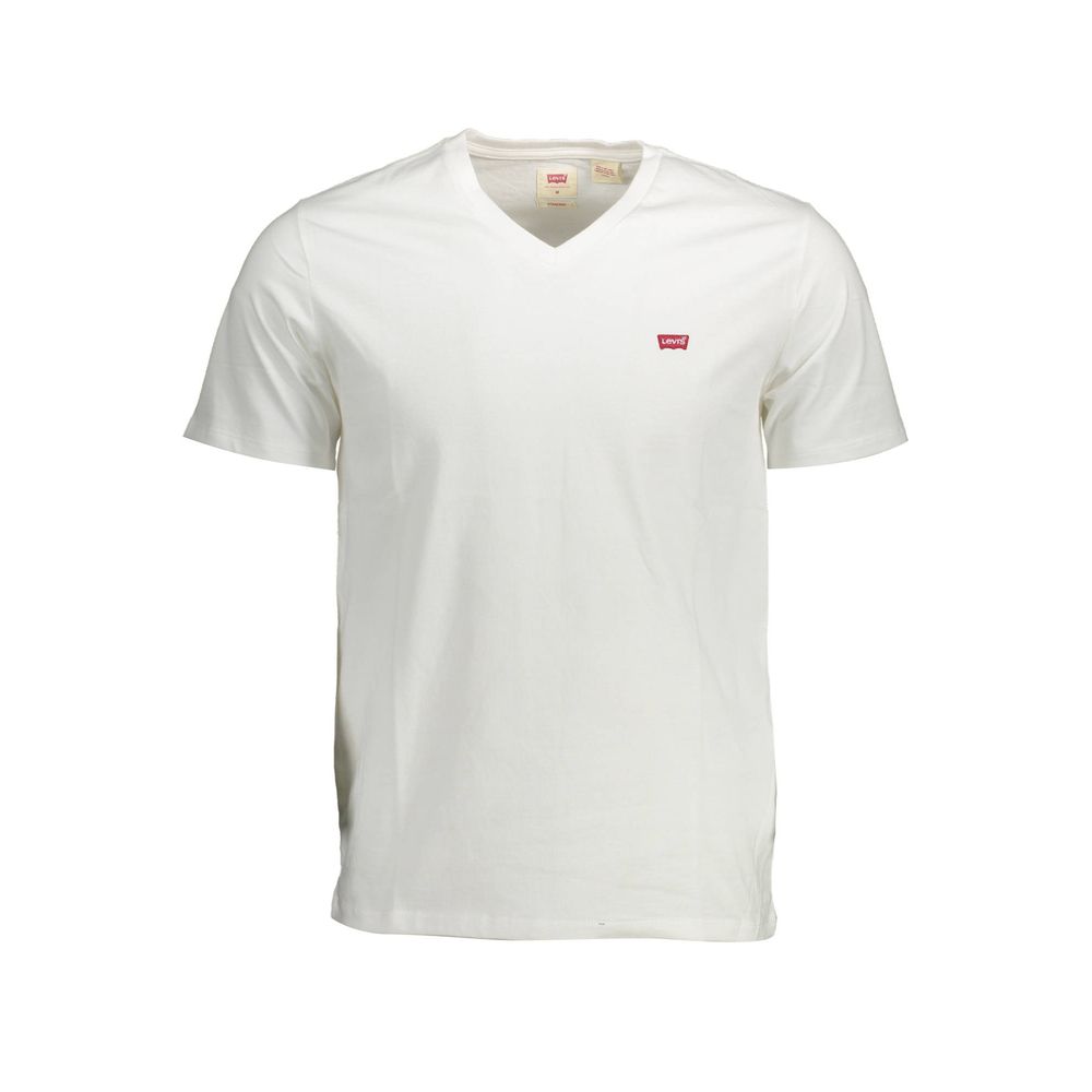 Levi's White Cotton Men T-Shirt with V-neck and red logo detail
