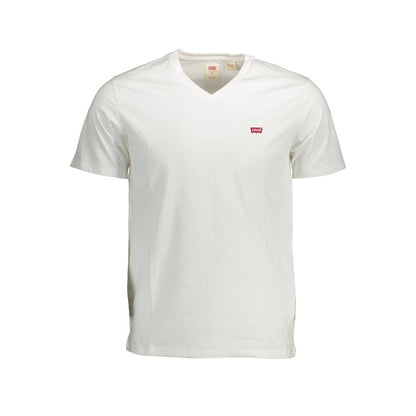 Levi's White Cotton Men T-Shirt with V-neck and red logo detail