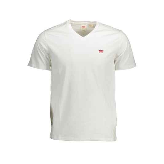 Levi's White Cotton Men T-Shirt with V-neck and logo detail, made from premium cotton for effortless style and comfort.