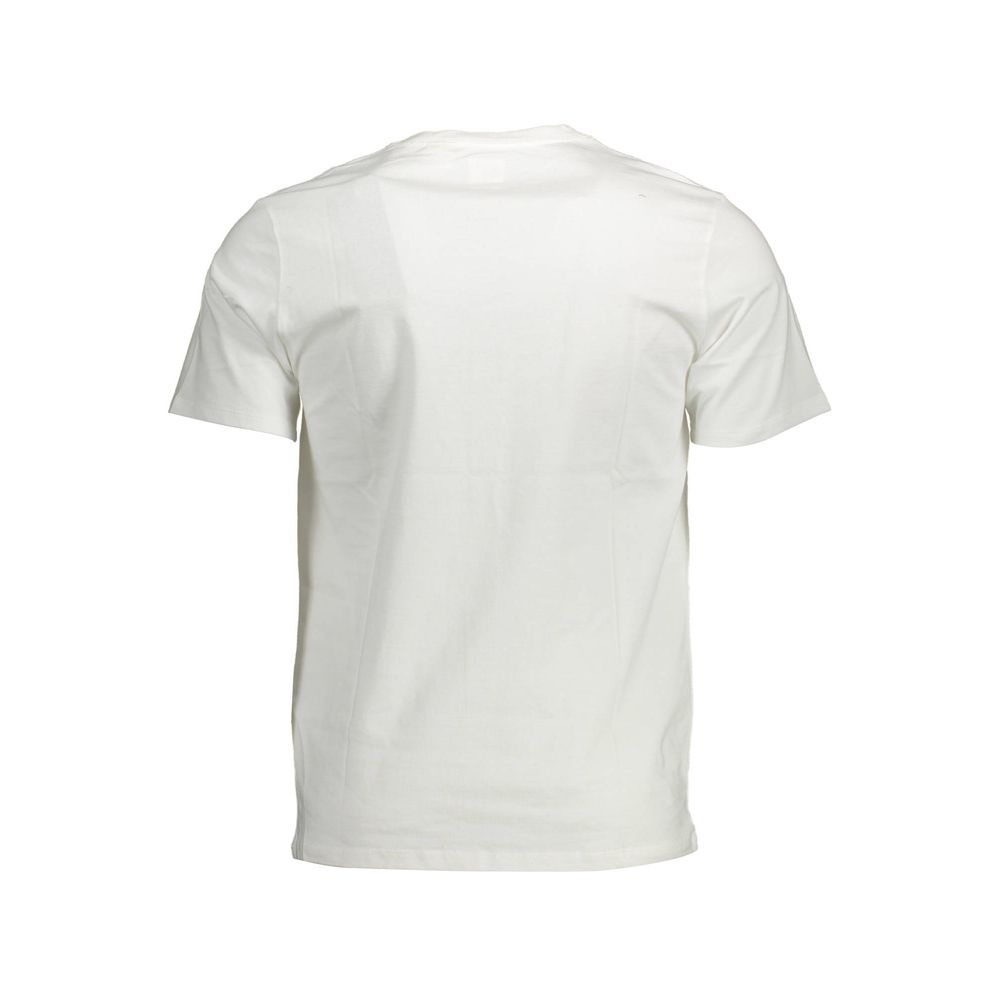 Back view of Levi's White Cotton Men T-Shirt with classic V-neck, featuring iconic Levi's logo, perfect for casual chic style.